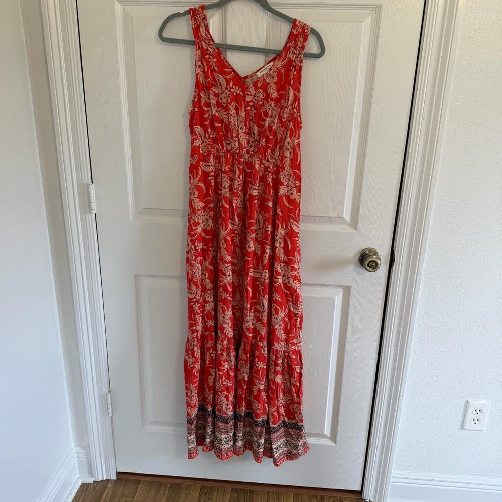 BeachLunchLounge Red Tropical Floral Maxi Dress Small resort cruise